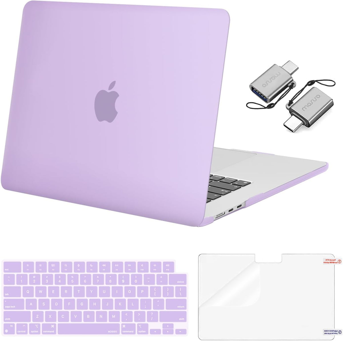 MOSISO Compatible with MacBook Air 15 inch Case M5-M2 2026-2023 A3448 A3241 A3114 A2941, Hard Shell&Keyboard Cover&Screen Film&Type C, Great for Study Travel Work