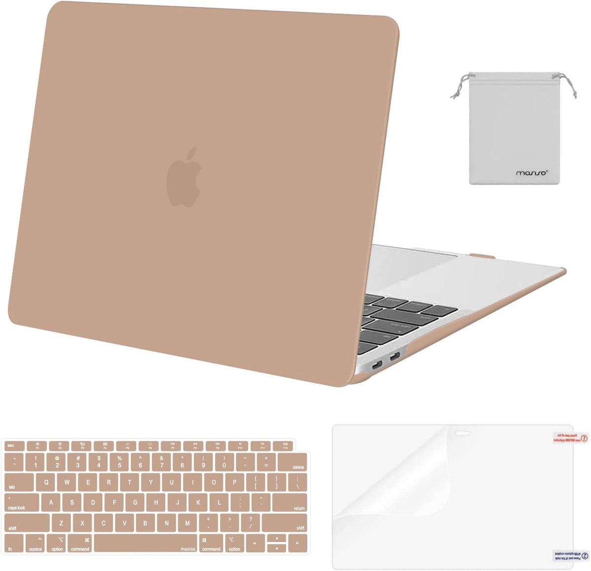 MOSISO Compatible with MacBook Air 13 inch Case M1 2018-2021 A2337 A2179 A1932, Protective Hard Shell & Keyboard Cover & Screen Film & Pouch