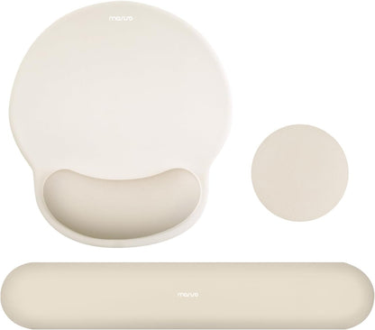 MOSISO Wrist Rest Support for Mouse Pad&Keyboard Set, Circle Curved Ergonomic Mousepad&Coaster Non-Slip Base Home/Office Pain Relief&Easy Typing Pad with Soft Cloth&Silicone Lining