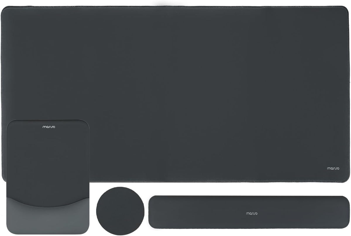 MOSISO Keyboard Mouse Pad Set, Large Gaming Mouse Pad&Rectangular Keyboard Wrist Rest&Mousepad with Wrist Rest&Coaster, Ergonomic Non-Slip&Easy Typing Pad with Curved Silicone Lining