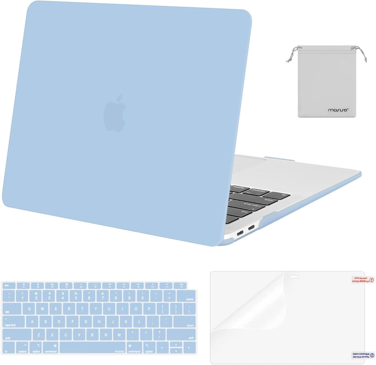MOSISO Compatible with MacBook Air 13 inch Case M1 2018-2021 A2337 A2179 A1932, Protective Hard Shell & Keyboard Cover & Screen Film & Pouch
