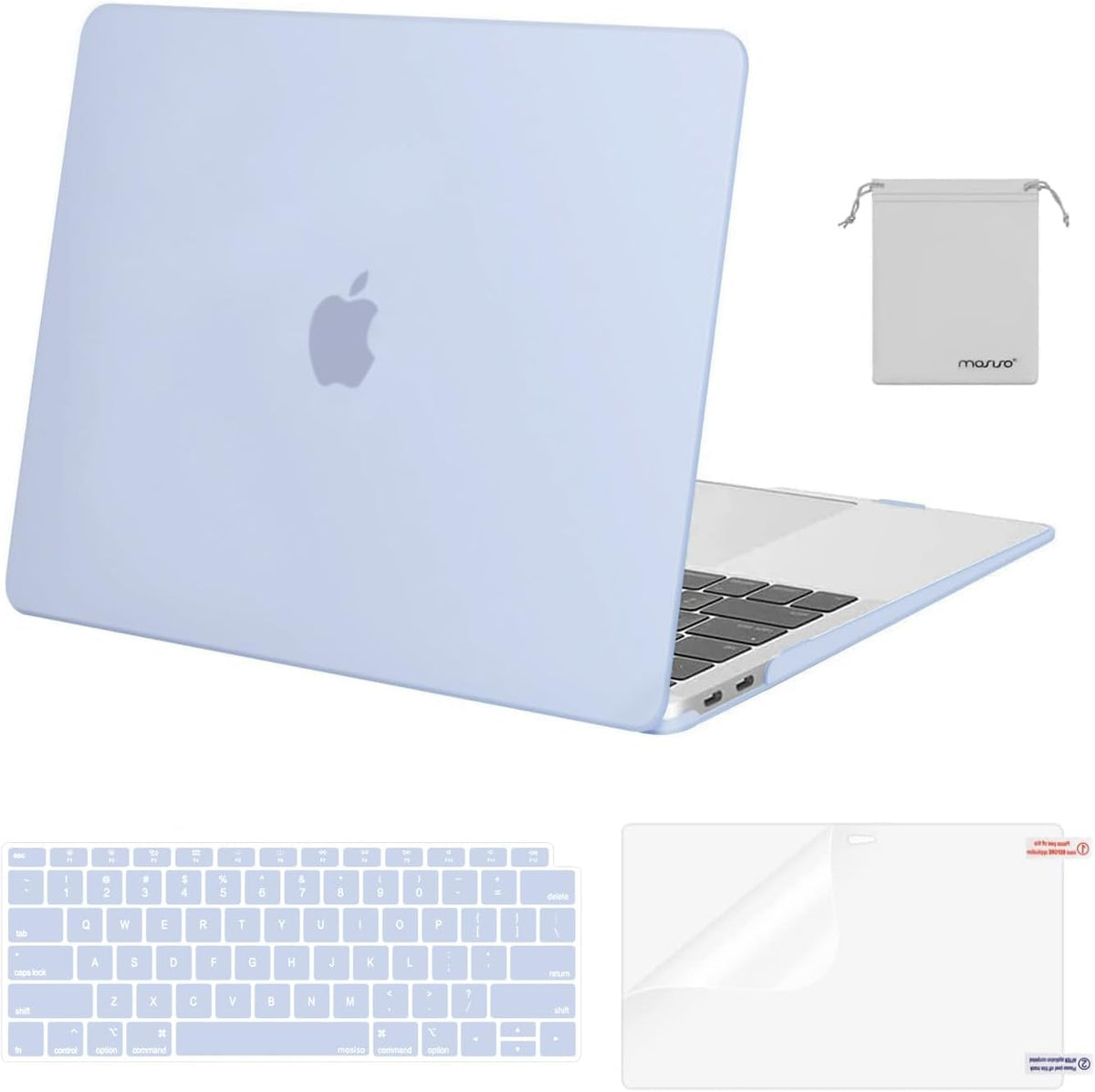 MOSISO Compatible with MacBook Air 13 inch Case M1 2018-2021 A2337 A2179 A1932, Protective Hard Shell & Keyboard Cover & Screen Film & Pouch