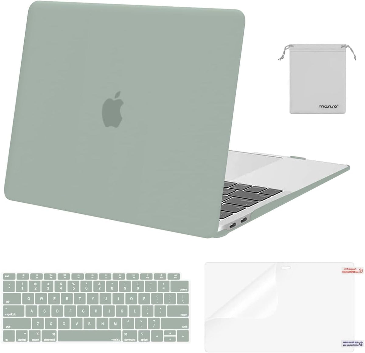MOSISO Compatible with MacBook Air 13 inch Case M1 2018-2021 A2337 A2179 A1932, Protective Hard Shell & Keyboard Cover & Screen Film & Pouch