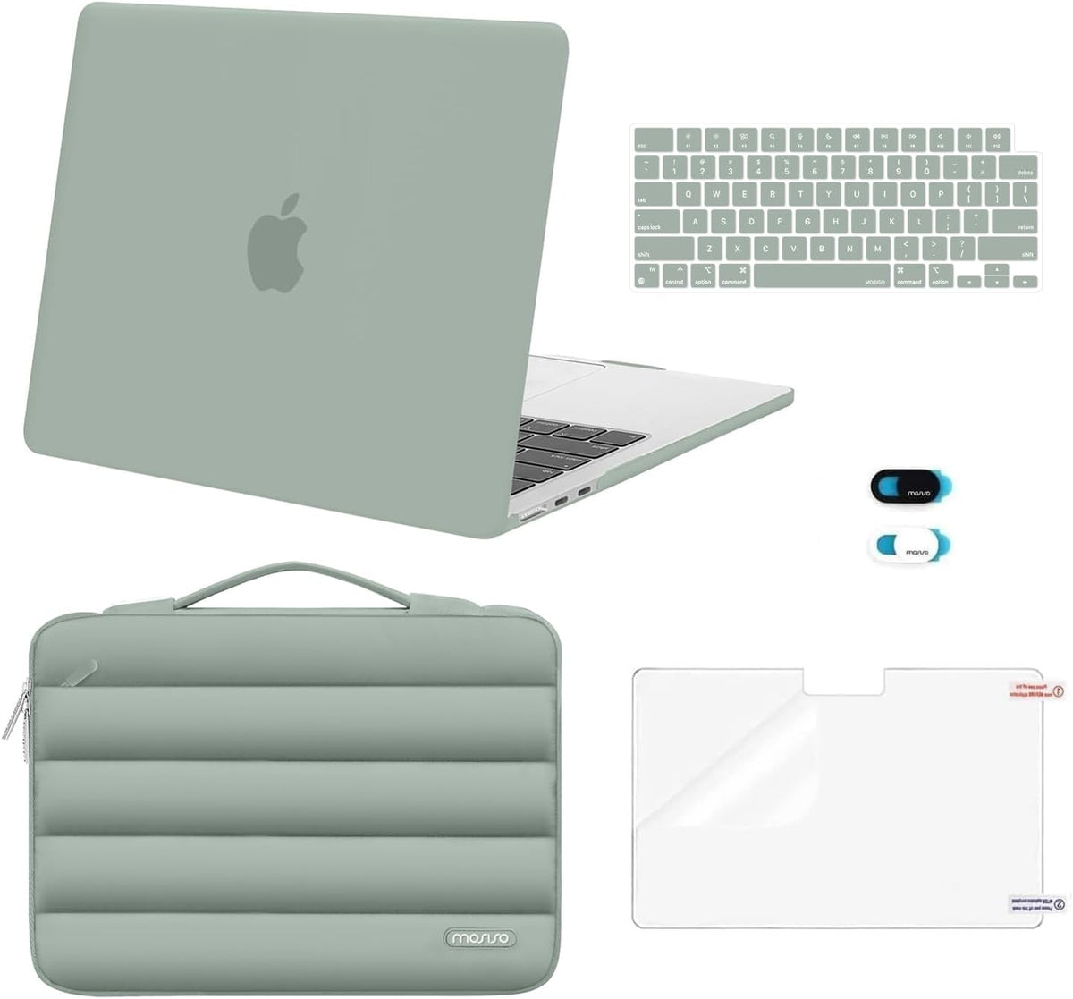 MOSISO Compatible with MacBook Air 13 inch Case M2-M5 2022-2026 A3449 A3240 A3113 A2681, 5 in 1 Protective Kit: Hard Case, Puffy Bag, Keyboard Cover, Webcam Cover & Screen Film