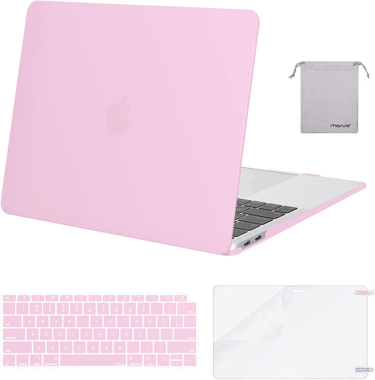 MOSISO Compatible with MacBook Air 13 inch Case M1 2018-2021 A2337 A2179 A1932, Protective Hard Shell & Keyboard Cover & Screen Film & Pouch