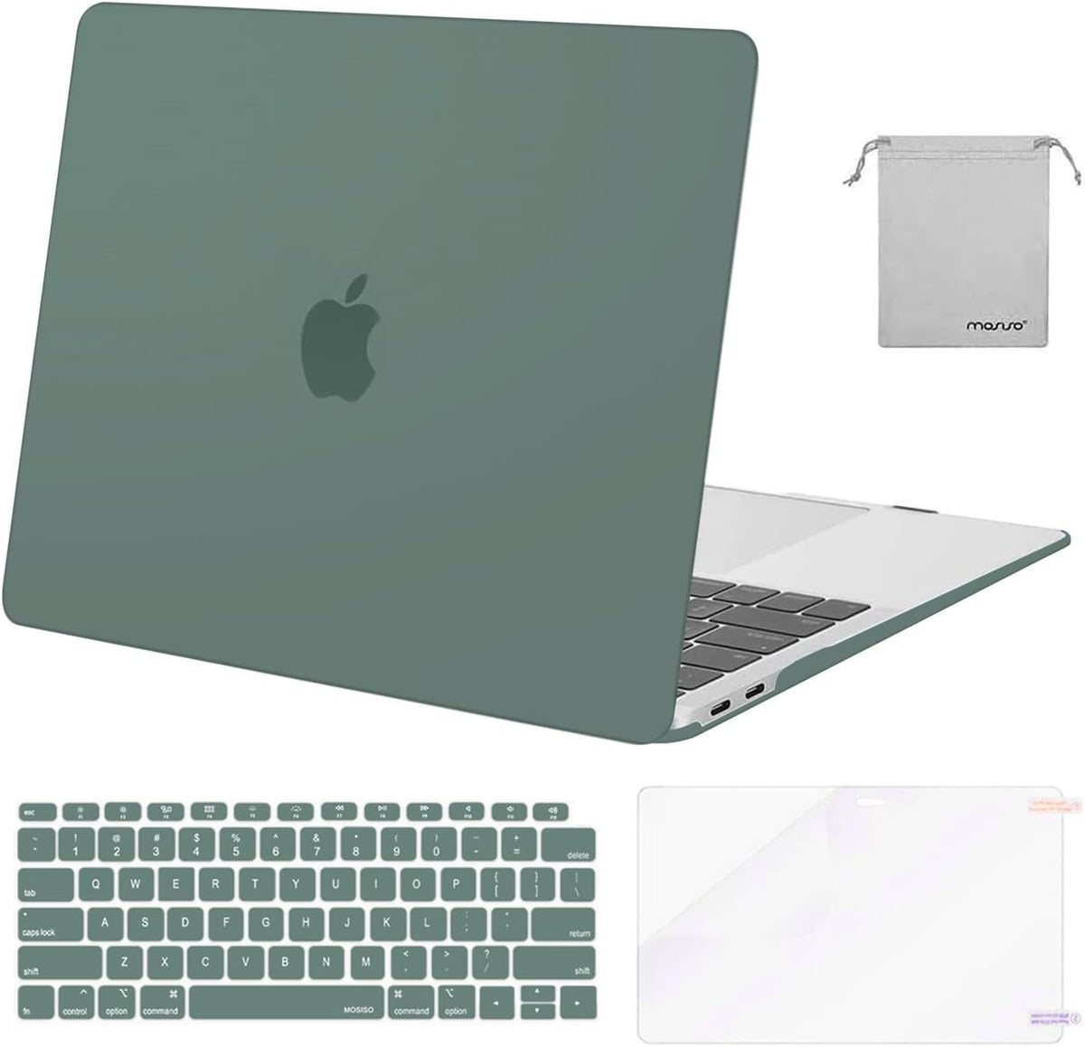 MOSISO Compatible with MacBook Air 13 inch Case M1 2018-2021 A2337 A2179 A1932, Protective Hard Shell & Keyboard Cover & Screen Film & Pouch