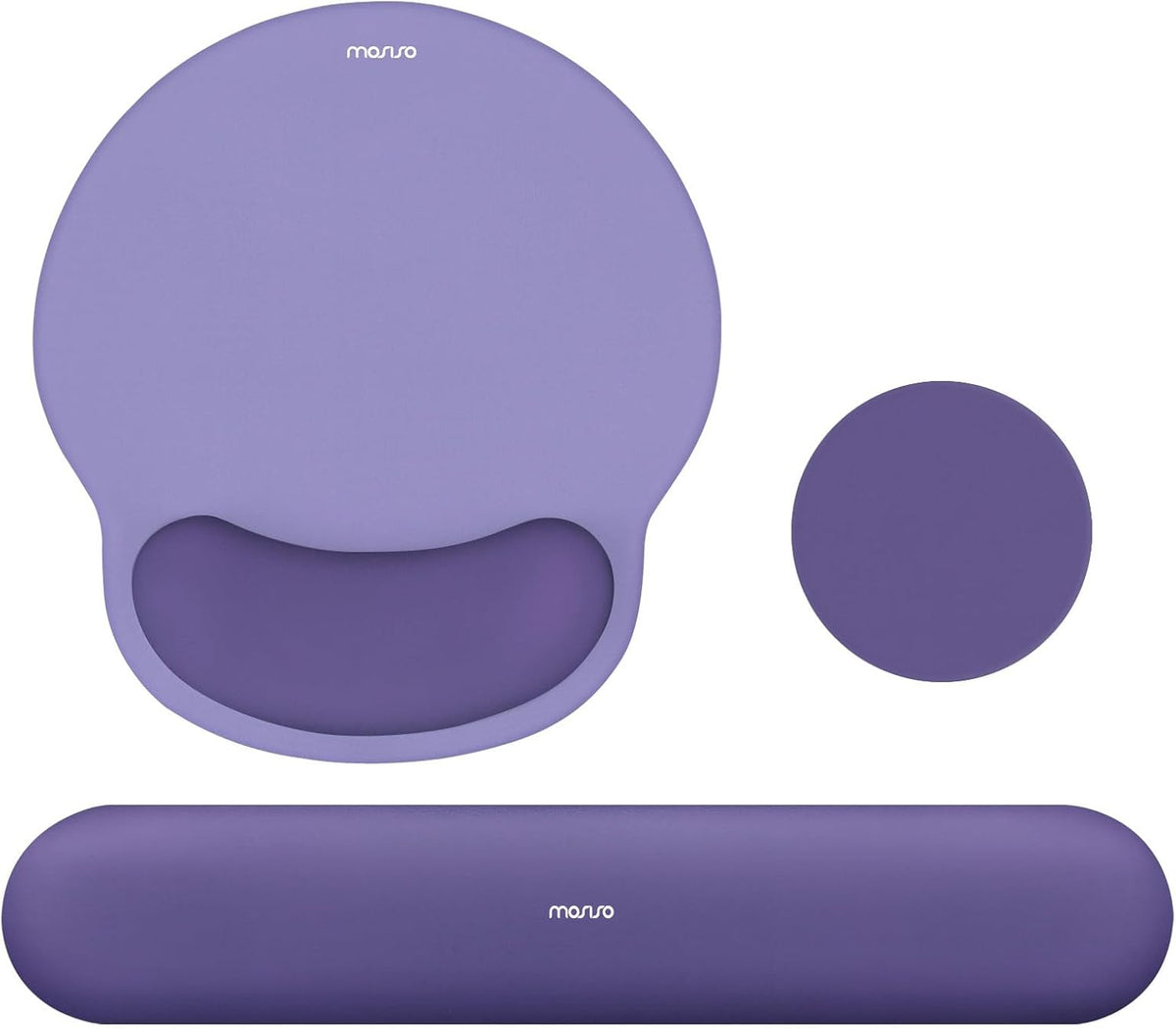 MOSISO Wrist Rest Support for Mouse Pad&Keyboard Set, Circle Curved Ergonomic Mousepad&Coaster Non-Slip Base Home/Office Pain Relief&Easy Typing Pad with Soft Cloth&Silicone Lining