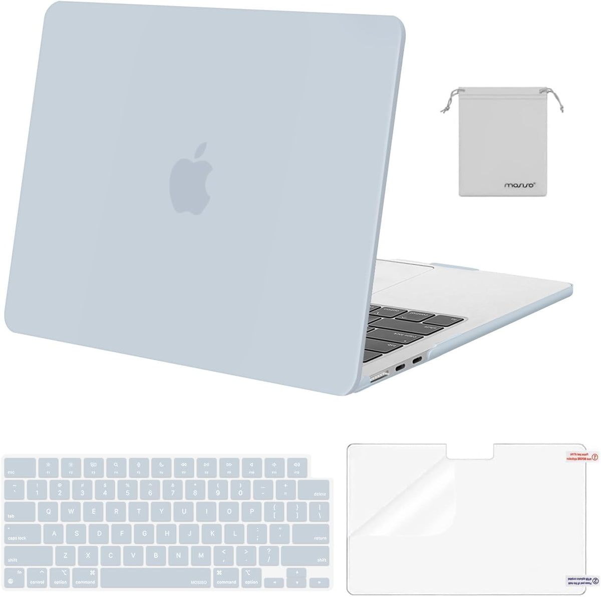 MOSISO Compatible with MacBook Air 13 inch Case M2-M5 2022-2026 A3449 A3240 A3113 A2681, 4 in 1 Protective Kit: Hard Shell, Keyboard Cover, Screen Film & Storage Pouch