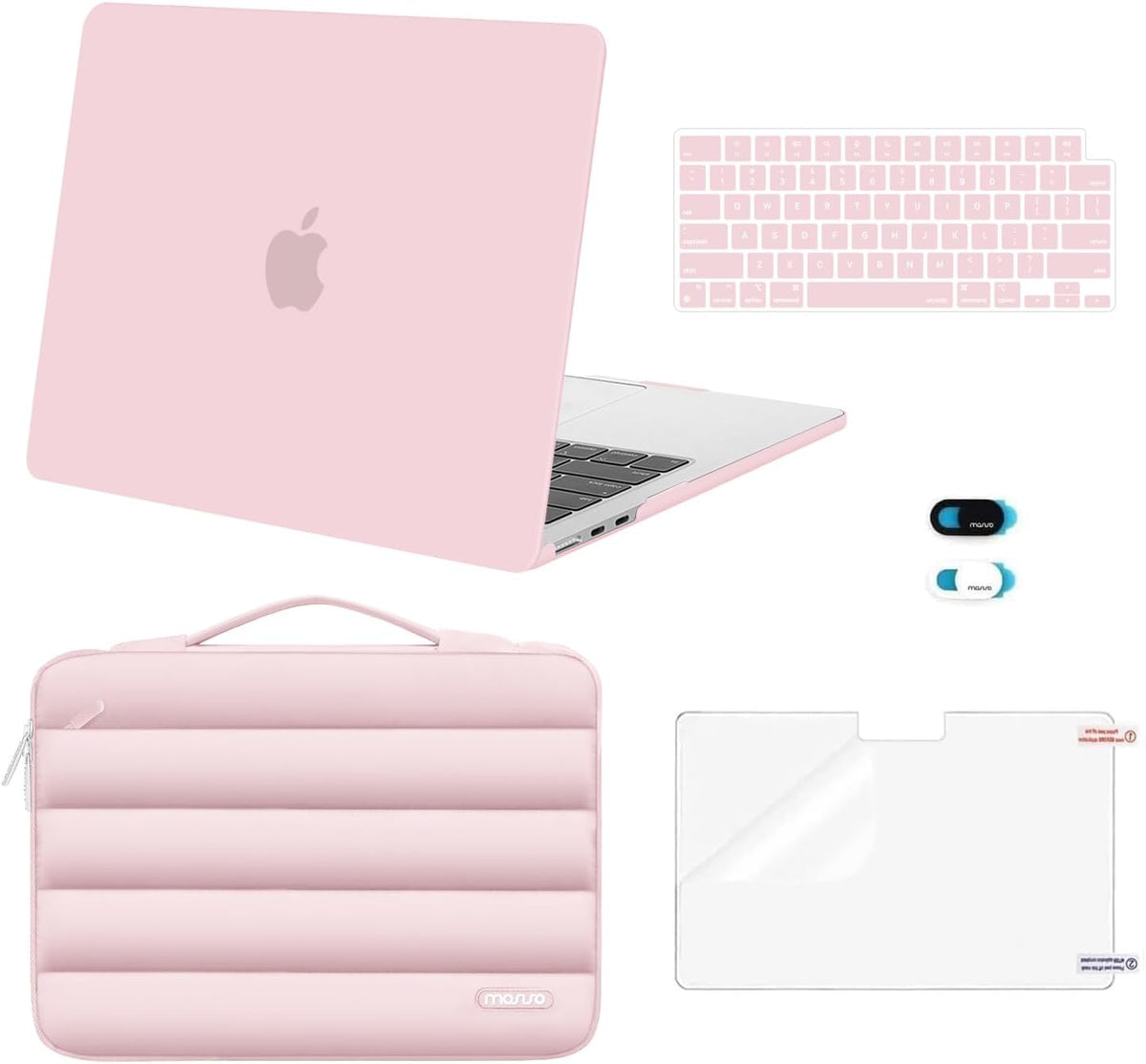 MOSISO Compatible with MacBook Air 13 inch Case M2-M5 2022-2026 A3449 A3240 A3113 A2681, 5 in 1 Protective Kit: Hard Case, Puffy Bag, Keyboard Cover, Webcam Cover & Screen Film
