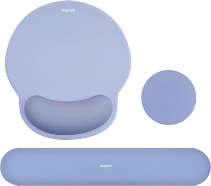 MOSISO Wrist Rest Support for Mouse Pad&Keyboard Set, Circle Curved Ergonomic Mousepad&Coaster Non-Slip Base Home/Office Pain Relief&Easy Typing Pad with Soft Cloth&Silicone Lining