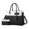 MOSISO Bow Accent Two-Tone Faux Leather Tote Set with Cosmetic Pouch, Multi-Pocket Laptop Tote Fits 15.6 & 17.3 Inch Laptop for Teacher College Women