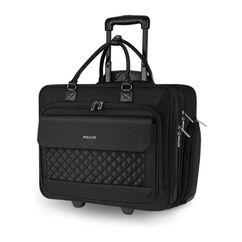 MOSISO Rolling Laptop Bag, 15.6 inch Expandable Overnight Computer Bag with Flapover Pocket & Belt on 2 Wheels for Work Travel Business