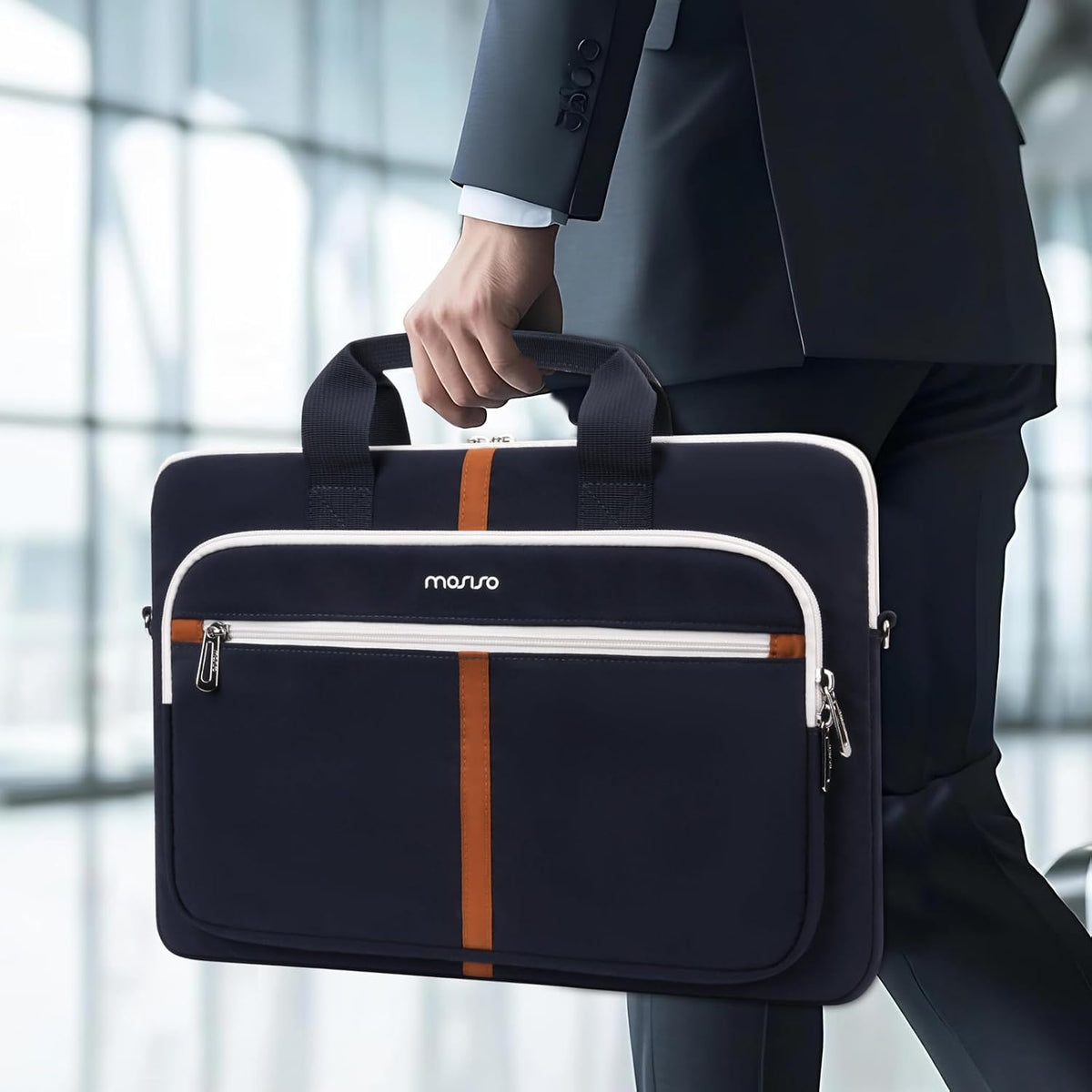 MOSISO 15-16 Inch Padded Laptop Shoulder Messenger Bag, Multi Front Pockets, Removable Strap & Rear Trolley Sleeve
