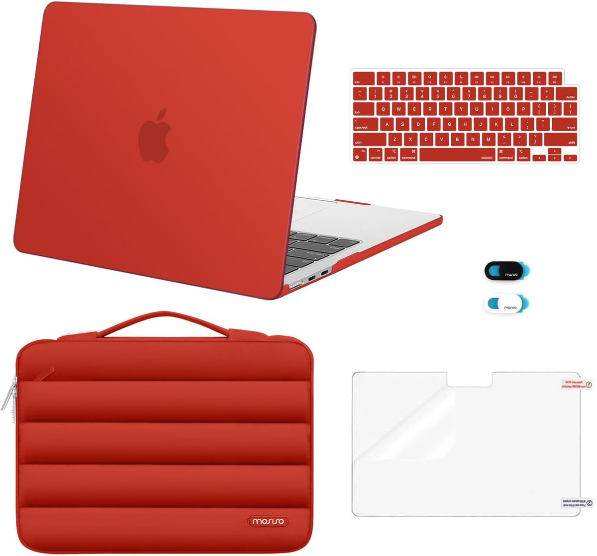 MOSISO Compatible with MacBook Air 13 inch Case M2-M5 2022-2026 A3449 A3240 A3113 A2681, 5 in 1 Protective Kit: Hard Case, Puffy Bag, Keyboard Cover, Webcam Cover & Screen Film