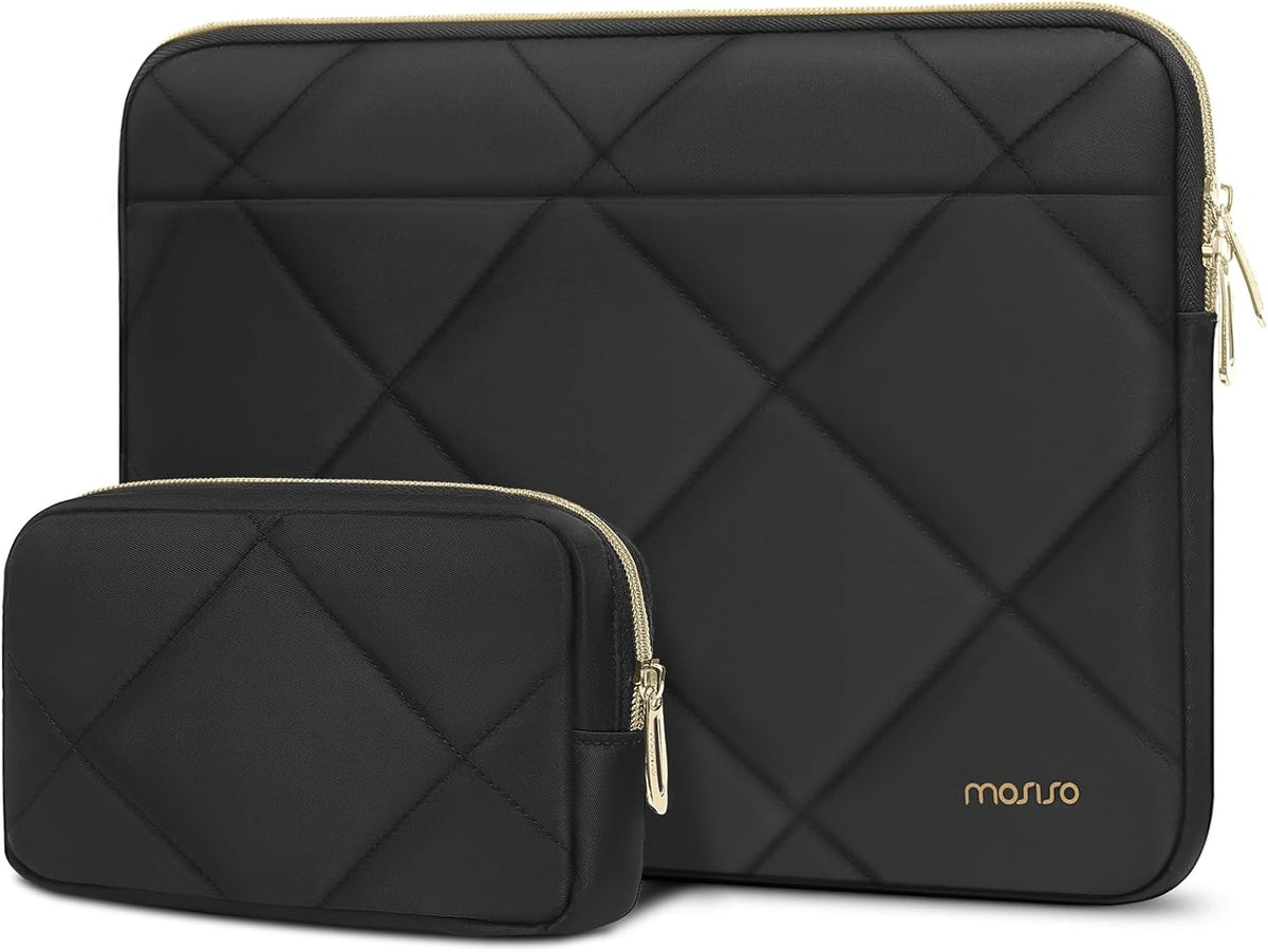 MOSISO Rhombus Quilted Puffy Laptop Sleeve Set with Matching Accessory Pouch, Fits 13–14 Inch MacBook Neo Air Pro HP Dell ASUS Lenovo Notebook
