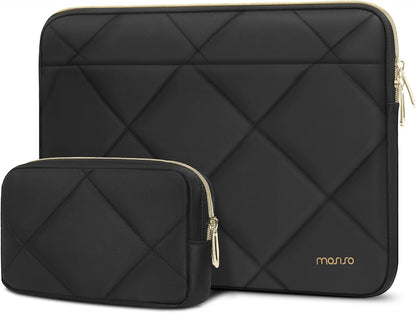 MOSISO Rhombus Quilted Puffy Laptop Sleeve Set with Matching Accessory Pouch, Fits 13–14 Inch MacBook Neo Air Pro HP Dell ASUS Lenovo Notebook
