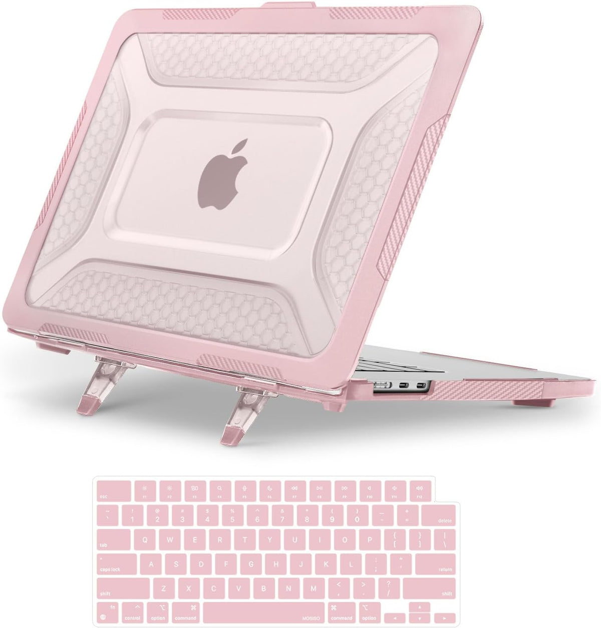 MOSISO 2 in 1 Honeycomb Shockproof TPU Bumper Hard Case Compatible with MacBook Air 15 Inch M5-M2 Heavy Duty With Fold Kickstand & Keyboard Cover