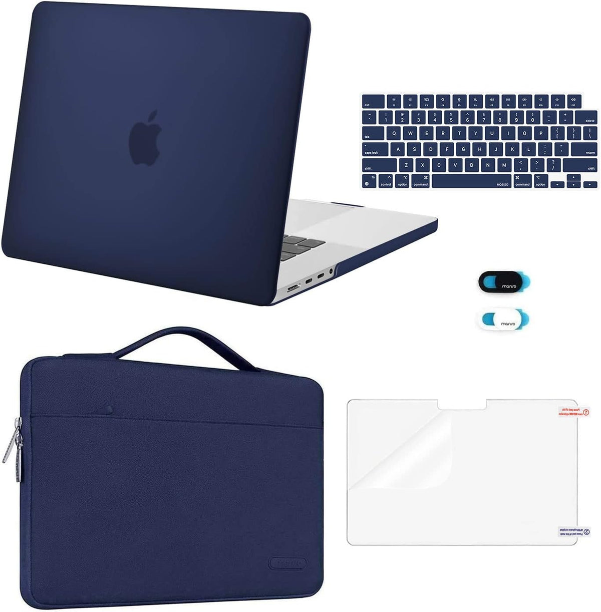 MOSISO 5‑in‑1 Hard‑Shell & Carry‑Sleeve Kit for MacBook Pro 16(A3429‑A2485), Keyboard‑Cover, Screen‑Film & Webcam‑Cover