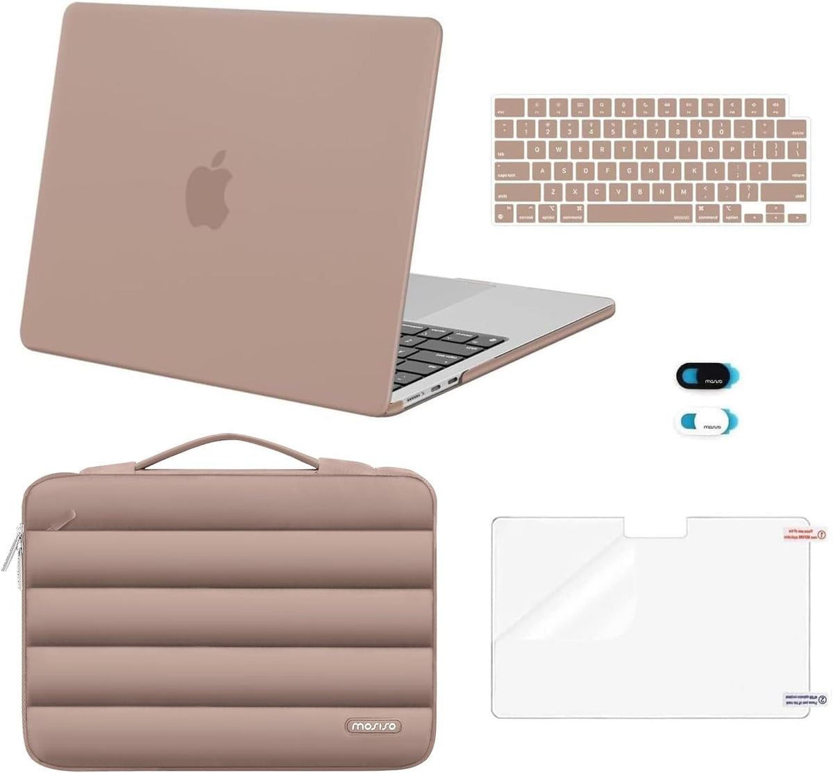 MOSISO Compatible with MacBook Air 13 inch Case M2-M5 2022-2026 A3449 A3240 A3113 A2681, 5 in 1 Protective Kit: Hard Case, Puffy Bag, Keyboard Cover, Webcam Cover & Screen Film