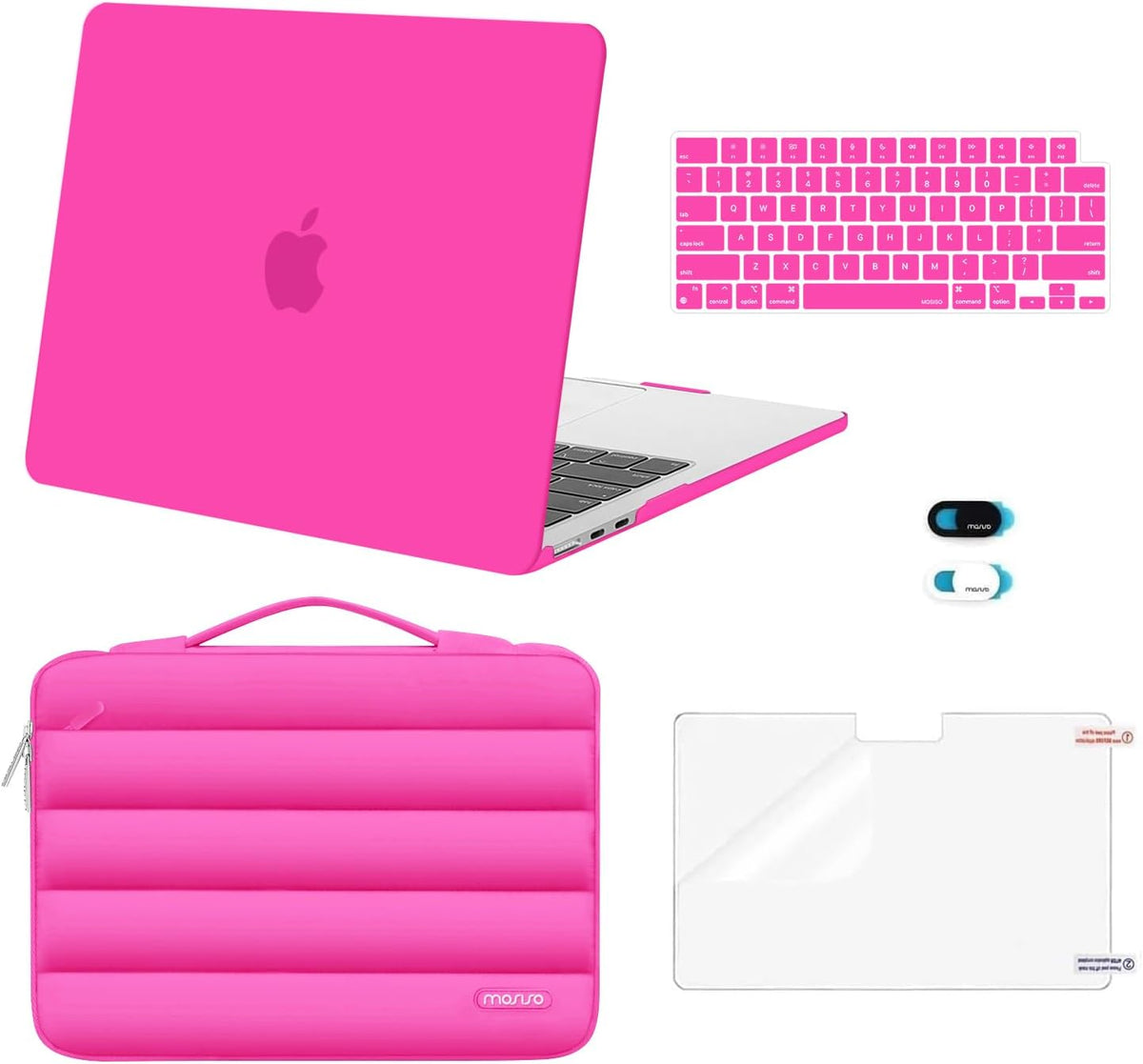 MOSISO Compatible with MacBook Air 13 inch Case M2-M5 2022-2026 A3449 A3240 A3113 A2681, 5 in 1 Protective Kit: Hard Case, Puffy Bag, Keyboard Cover, Webcam Cover & Screen Film