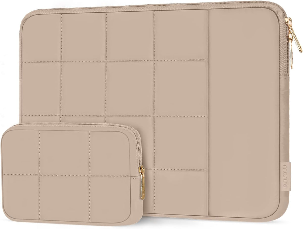MOSISO Twelve Square Quilted Puffy Laptop Sleeve with Vertical Front Pocket & Matching Accessory Pouch, Fits 13–16 Inch MacBook HP Dell ASUS Notebook