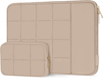 MOSISO Twelve Square Quilted Puffy Laptop Sleeve with Vertical Front Pocket & Matching Accessory Pouch, Fits 13–16 Inch MacBook HP Dell ASUS Notebook