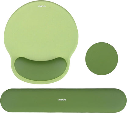 MOSISO Wrist Rest Support for Mouse Pad&Keyboard Set, Circle Curved Ergonomic Mousepad&Coaster Non-Slip Base Home/Office Pain Relief&Easy Typing Pad with Soft Cloth&Silicone Lining
