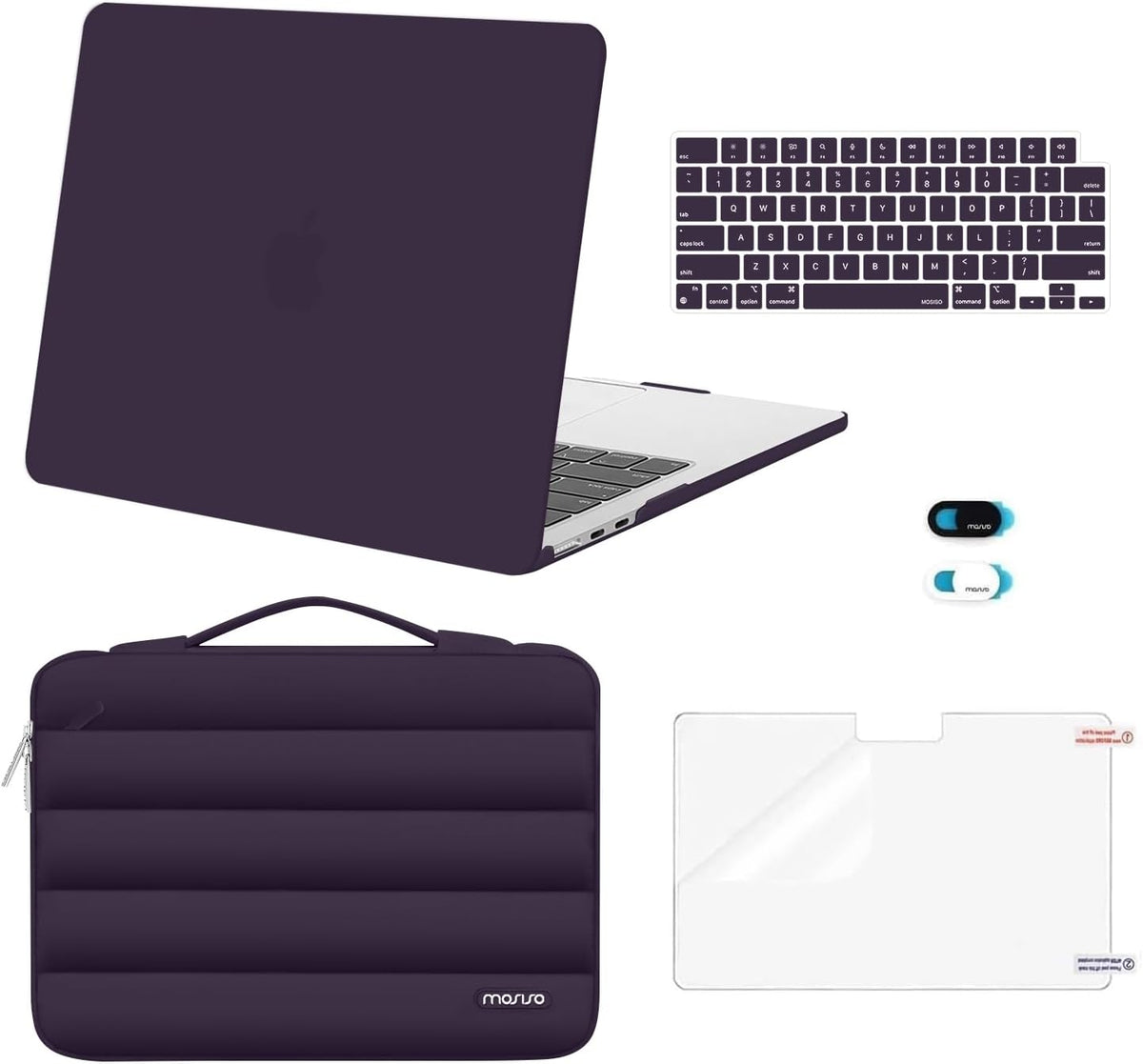 MOSISO Compatible with MacBook Air 13 inch Case M2-M5 2022-2026 A3449 A3240 A3113 A2681, 5 in 1 Protective Kit: Hard Case, Puffy Bag, Keyboard Cover, Webcam Cover & Screen Film