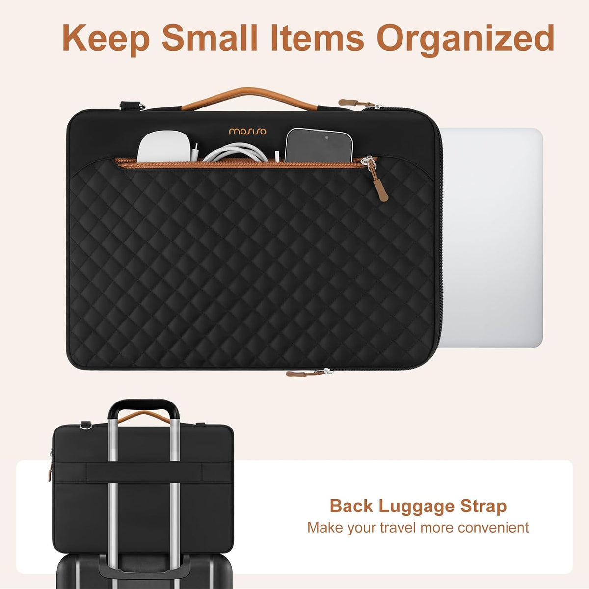 MOSISO 360‑Edge Reinforced Laptop Shoulder Bag,15‑16‑Inch,Removable‑Strap,Front‑Pockets & Rear Trolley‑Sleeve