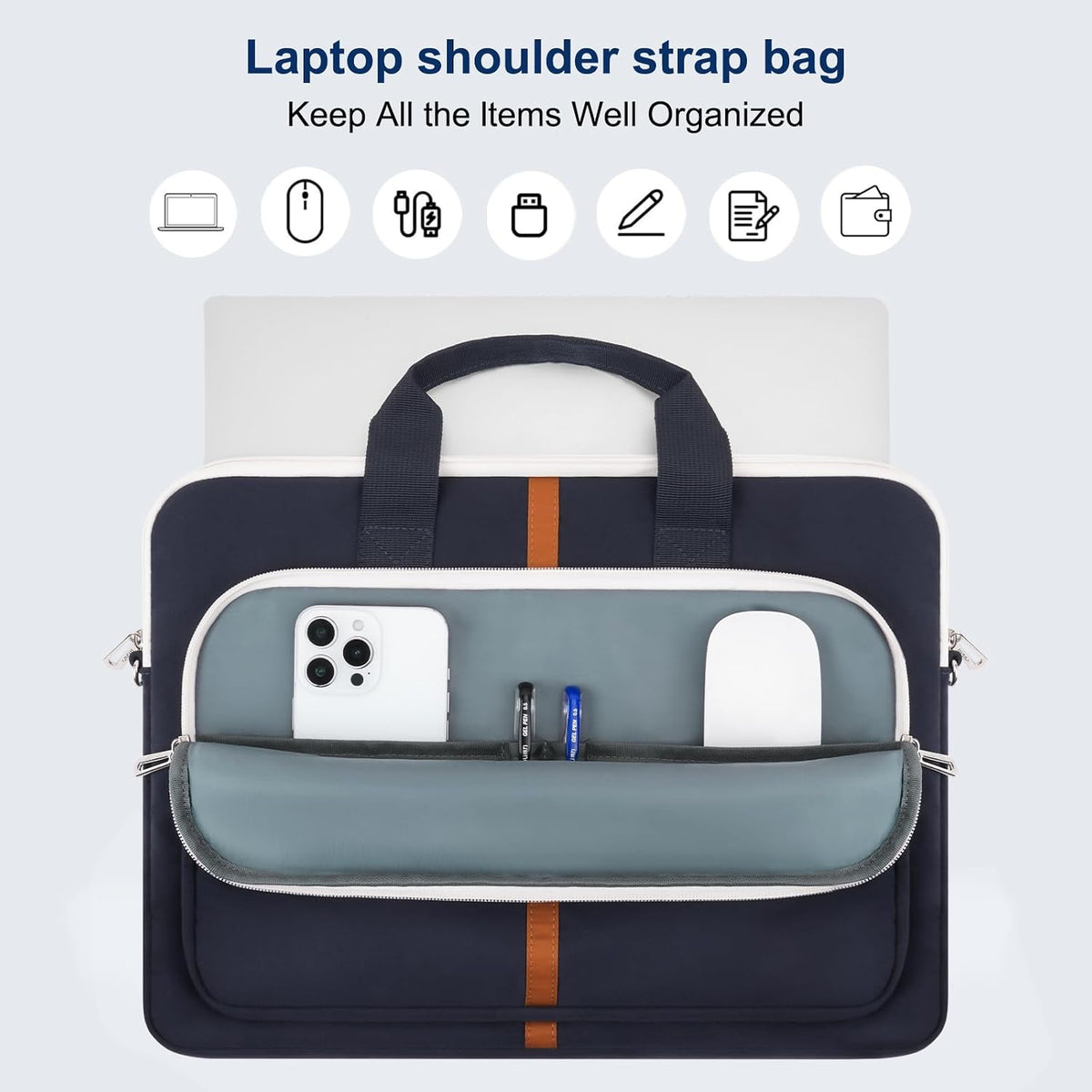MOSISO 15-16 Inch Padded Laptop Shoulder Messenger Bag, Multi Front Pockets, Removable Strap & Rear Trolley Sleeve