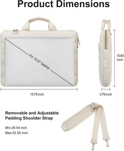 MOSISO Women Quilted Puffy Polyester 15-16 Inch Lightweight Laptop Shoulder Bag, Front Horizontal Zipper Pocket & Removable Adjustable Shoulder Strap