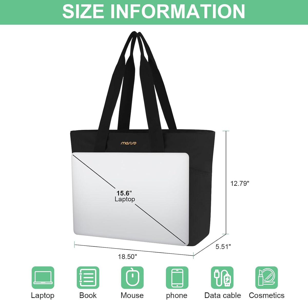 MOSISO Large‑Capacity Canvas Teacher Laptop Tote Bag,15.6‑Inch,Multi‑Pockets & Rear Trolley‑Sleeve