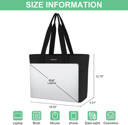 MOSISO Large‑Capacity Canvas Teacher Laptop Tote Bag,15.6‑Inch,Multi‑Pockets & Rear Trolley‑Sleeve