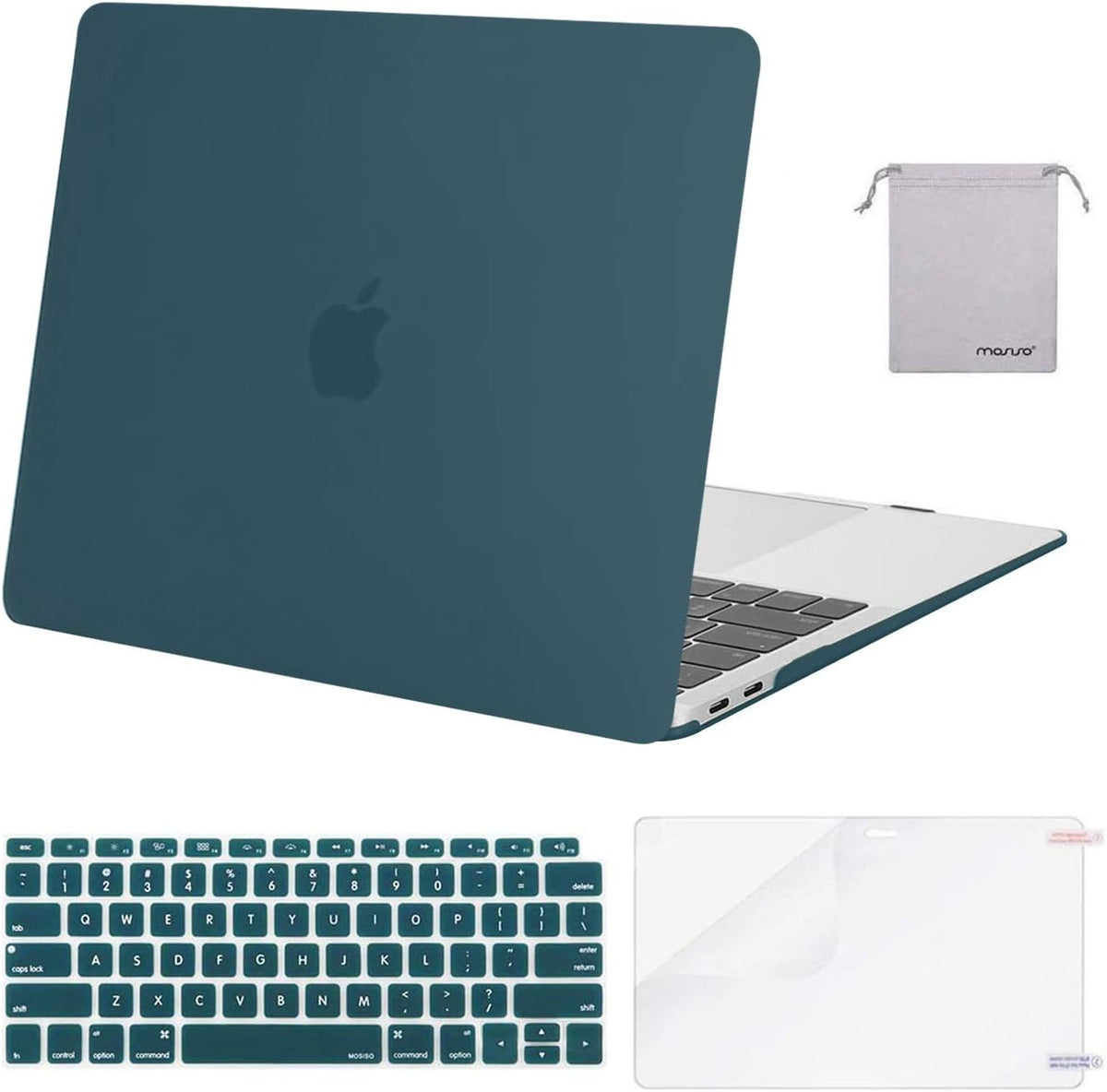MOSISO Compatible with MacBook Air 13 inch Case M1 2018-2021 A2337 A2179 A1932, Protective Hard Shell & Keyboard Cover & Screen Film & Pouch