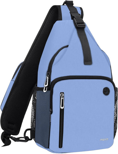MOSISO Water-Resistant Sling Backpack with USB Charging Port & Anti-Theft Pocket — Crossbody Chest Daypack Fits 11 Inch Tablet for Hiking & Commute