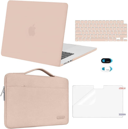 MOSISO 5‑in‑1 Hard‑Shell & Carry‑Sleeve Kit for MacBook Air 15(A3448/A3241/A3114/A2941), Keyboard‑Cover, Screen‑Film & Webcam‑Cover