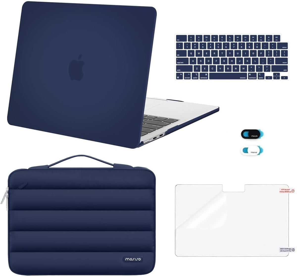 MOSISO Compatible with MacBook Air 13 inch Case M2-M5 2022-2026 A3449 A3240 A3113 A2681, 5 in 1 Protective Kit: Hard Case, Puffy Bag, Keyboard Cover, Webcam Cover & Screen Film