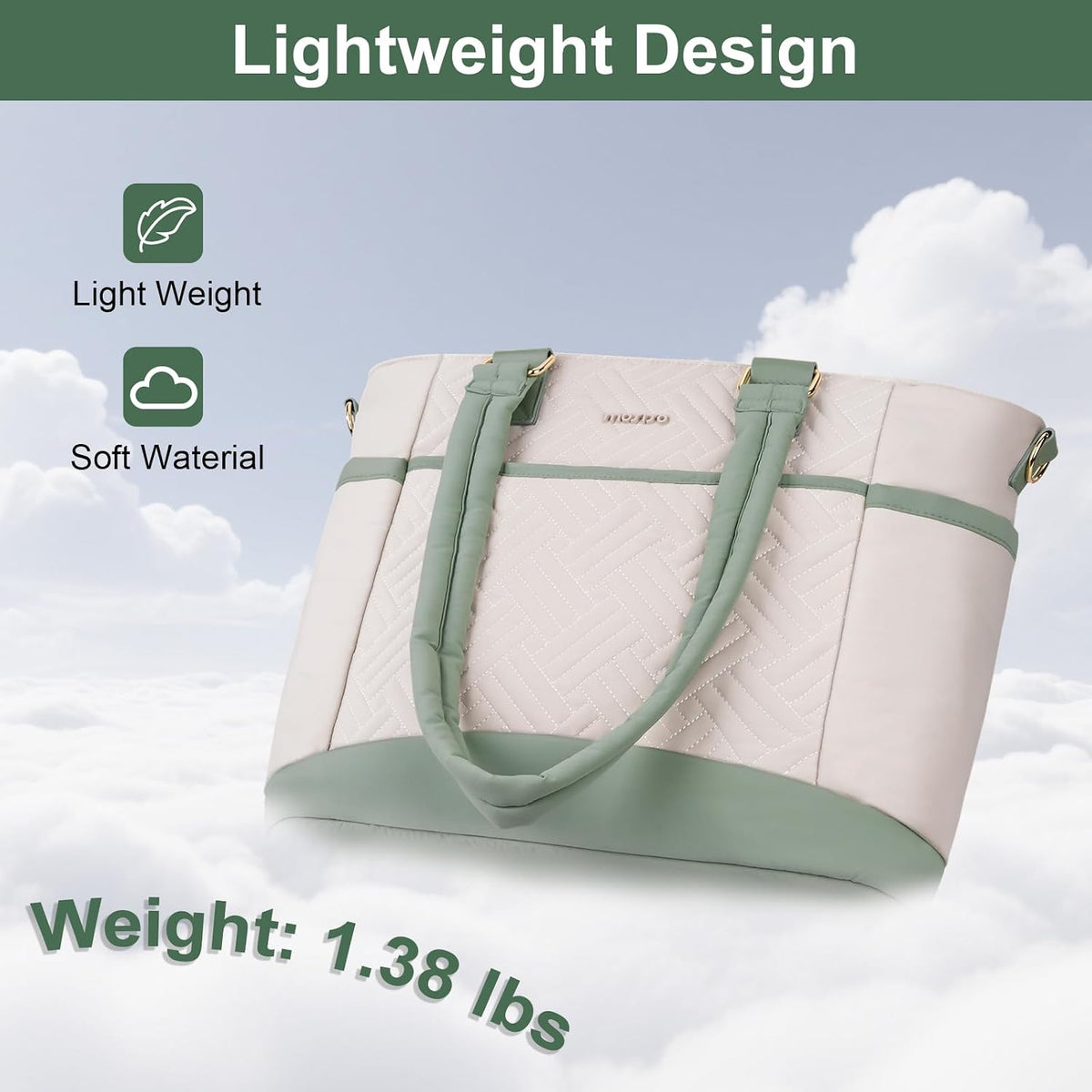 MOSISO Puffy Ultra‑Light Women Work Laptop Tote Bag, 15‑16‑Inch, built-in keyring, side pocket & rear trolley sleeve.