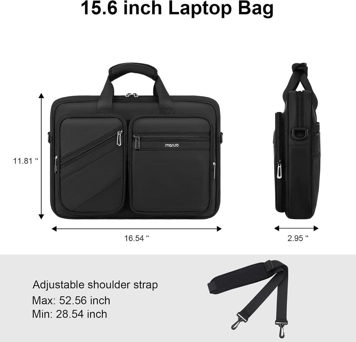 MOSISO Men’s Multi‑Zipper‑Pocket Laptop Briefcase, 15‑16‑Inch, Removable‑Adjustable‑Strap & Rear Trolley‑Sleeve