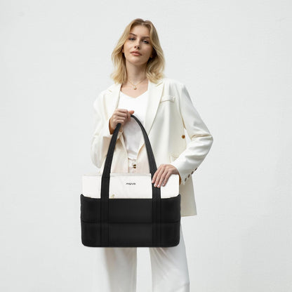 MOSISO Women Quilted‑Puffy‑Polyester 15‑16‑Inch Work‑Tote‑Bag,Multi‑Segment‑Pockets & Built‑In‑Rear‑Trolley‑Sleeve