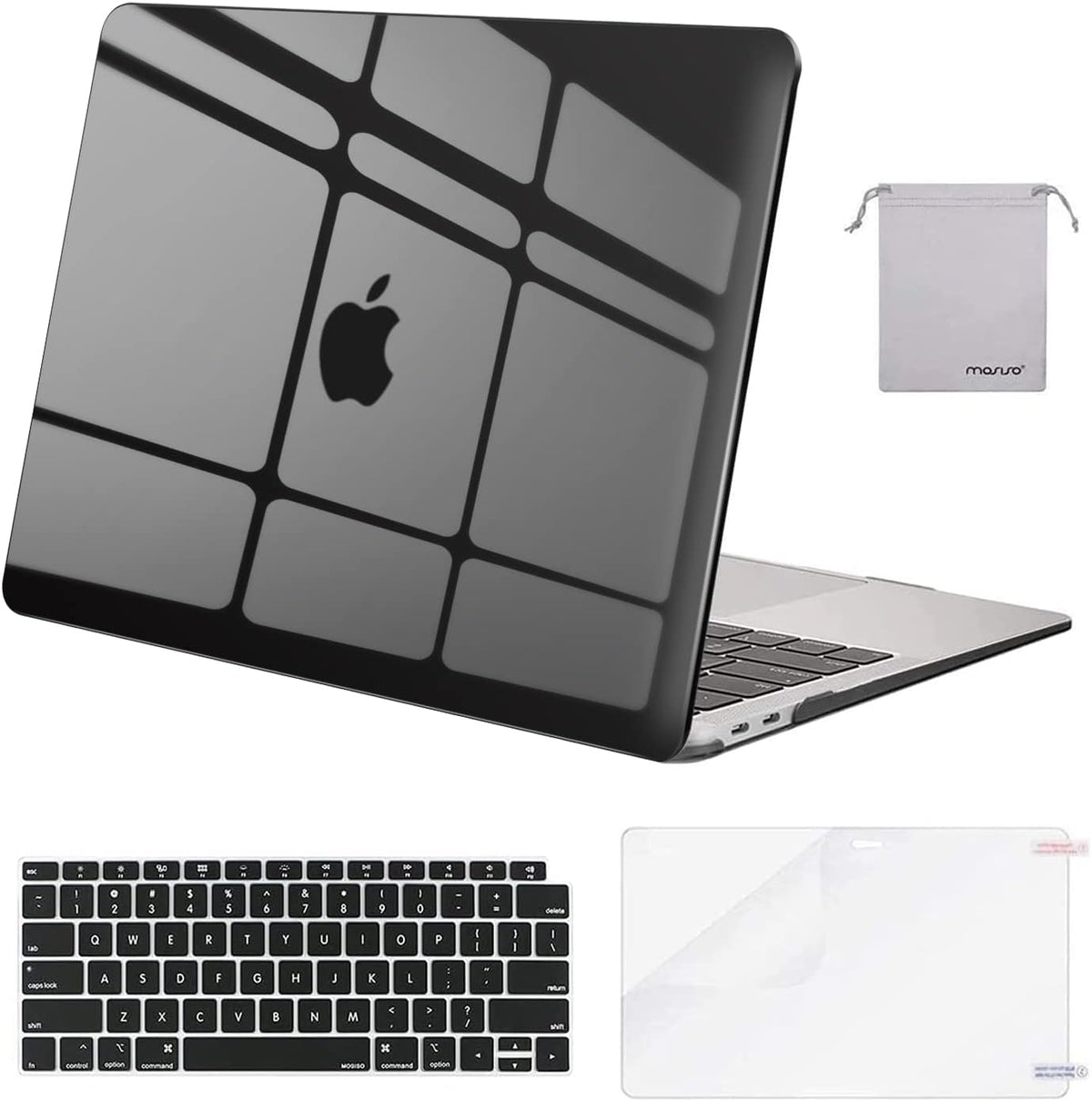 MOSISO Compatible with MacBook Air 13 inch Case M1 2018-2021 A2337 A2179 A1932, Protective Hard Shell & Keyboard Cover & Screen Film & Pouch