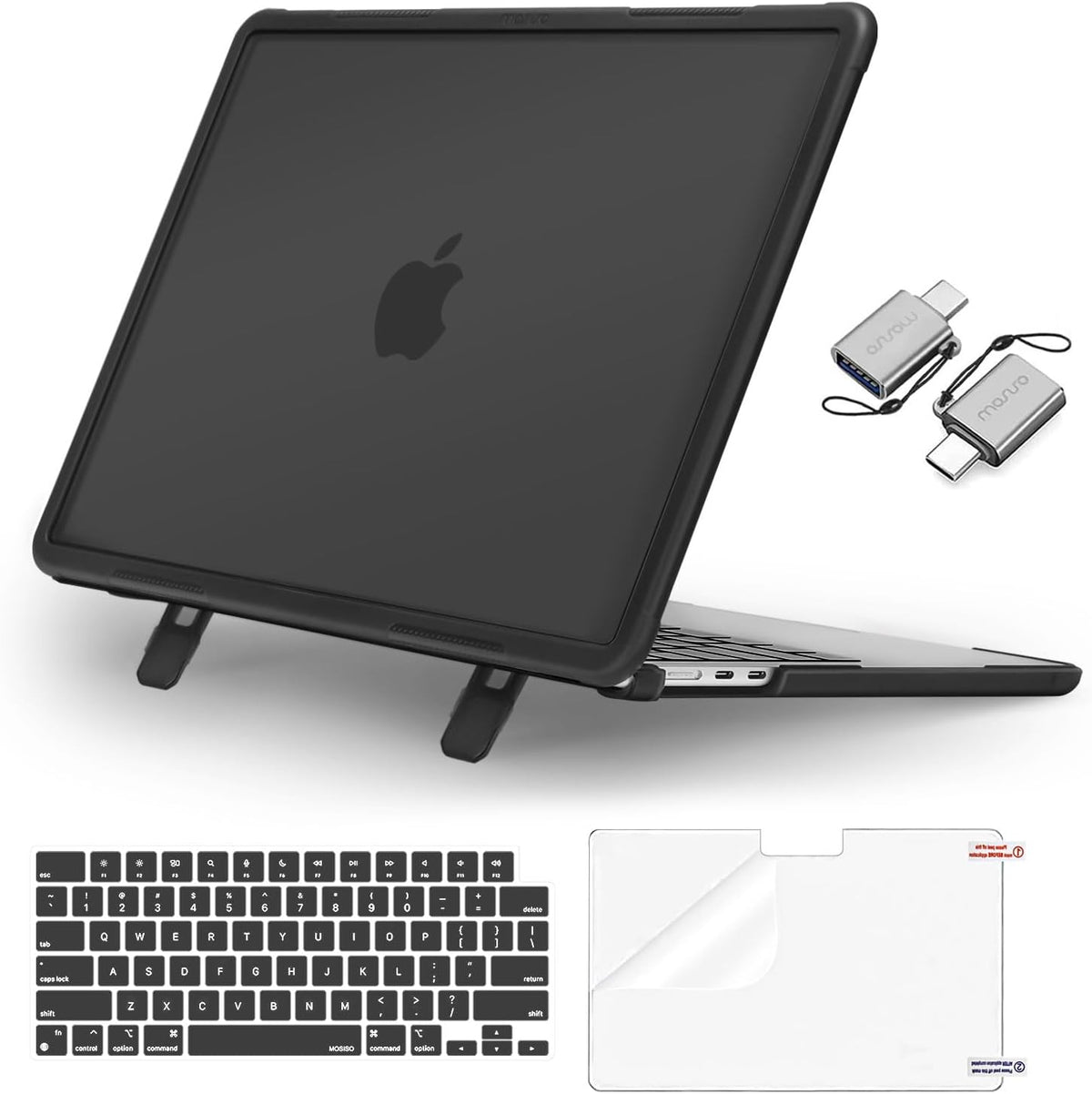 MOSISO Shock-Absorbing Cover Compatible with MacBook Air 13 inch Case M2-M5 2022-2026 A2681 A3113 A3240 A3449, 4 in 1 Kit Anti-Crack Hard Shell with Kickstand