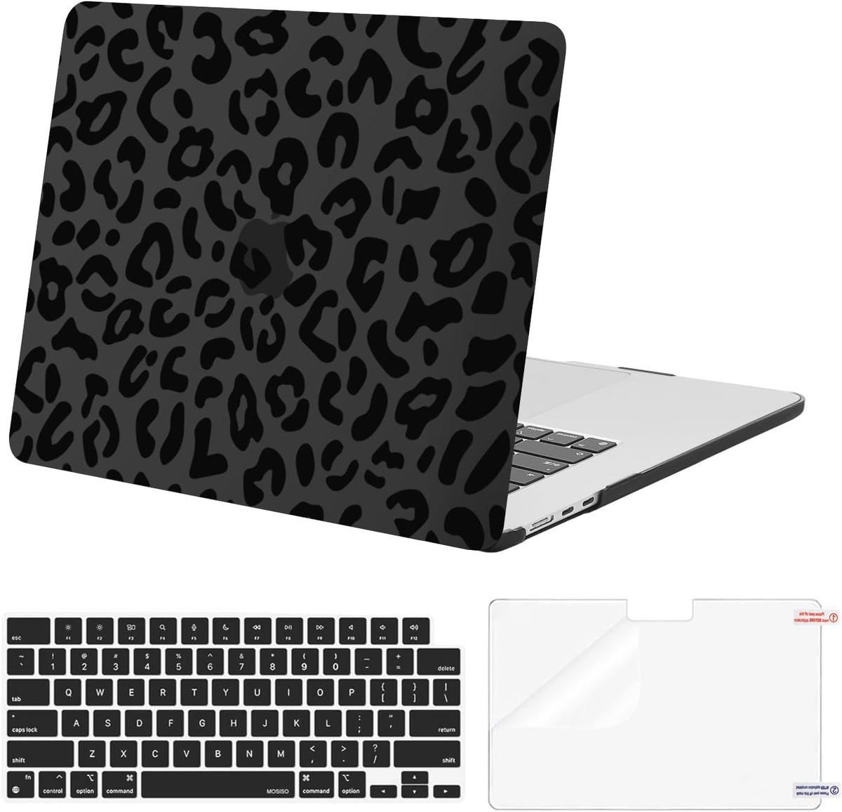 MOSISO 3in1 Leopard Grain Hard Shell Case for MacBook Air 15 M5-M2 2023-2026 A3448/A3241 w/ Touch ID Keyboard & Screen Protector