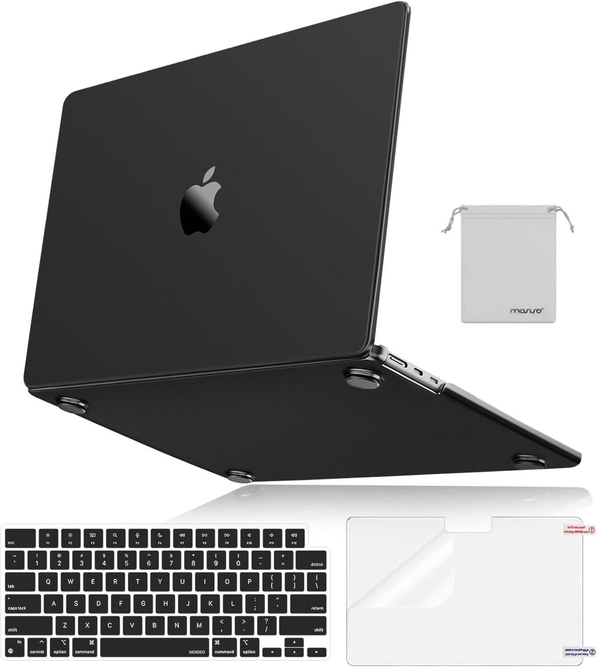 MOSISO Matte Anti-Fingerprint 4-in-1 Hard Shell Kit for MacBook Air 15 Inch M2-M5 — A3448/A3241/A3114/A2941, with Keyboard Cover, Screen Film & Storage Pouch