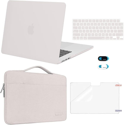 MOSISO 5‑in‑1 Hard‑Shell & Carry‑Sleeve Kit for MacBook Air 15(A3448/A3241/A3114/A2941), Keyboard‑Cover, Screen‑Film & Webcam‑Cover