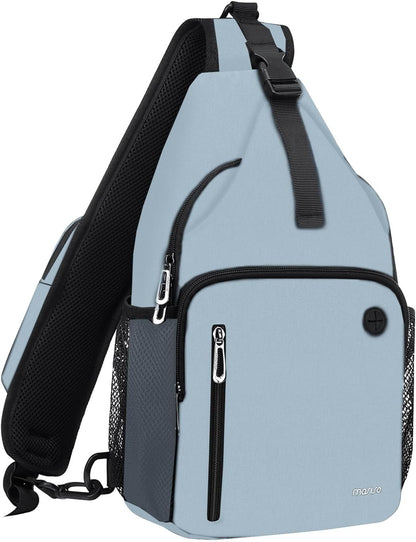 MOSISO Water-Resistant Sling Backpack with USB Charging Port & Anti-Theft Pocket — Crossbody Chest Daypack Fits 11 Inch Tablet for Hiking & Commute