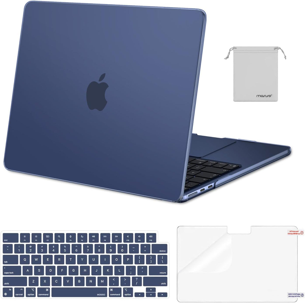 MOSISO Compatible with MacBook Air 13 inch Case M2-M5 2022-2026 A3449 A3240 A3113 A2681, 4 in 1 Protective Kit: Hard Shell, Keyboard Cover, Screen Film & Storage Pouch