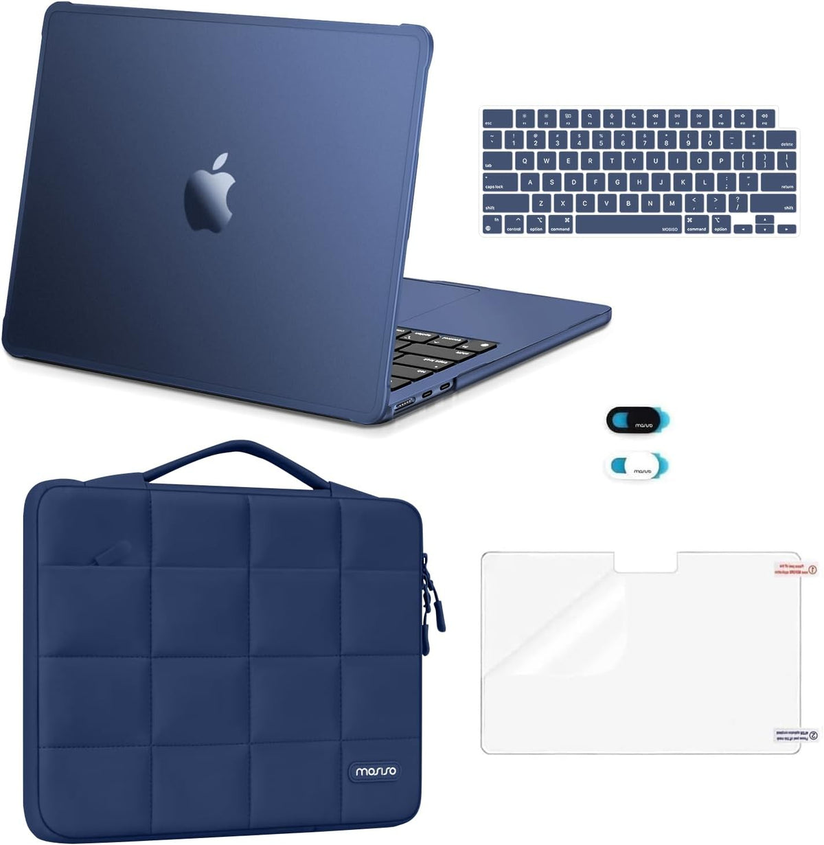 MOSISO 5‑In‑1 Protective Kit for MacBook Air 13‑Inch M2‑M5(A2681/A3113/A3240/A3449),Hard‑Shell,Keyboard‑Covers,Screen‑Film & Webcam‑Cover
