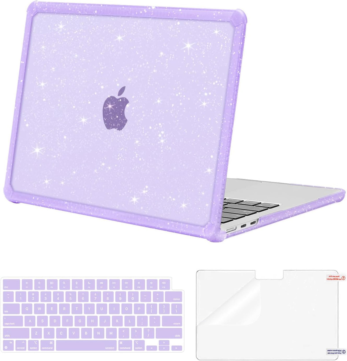 MOSISO Compatible with MacBook Air 13 inch Case M2-M5 2022-2026 A3449 A3240 A3113 A2681, Glitter Hard Case with TPU Bumper, Keyboard Cover & Screen Film