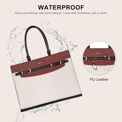 MOSISO Women PU-Leather 15.6-Inch Laptop Tote Bag,3-Multi-Compartment,Removable-Adjustable-Strap & Rivet-Reinforced-Base